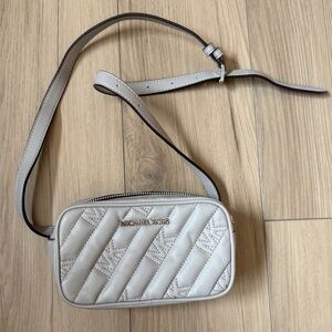 Michael Kors Rose Belt Bag Gray Quilted Crossbody Belt Vegan Leather